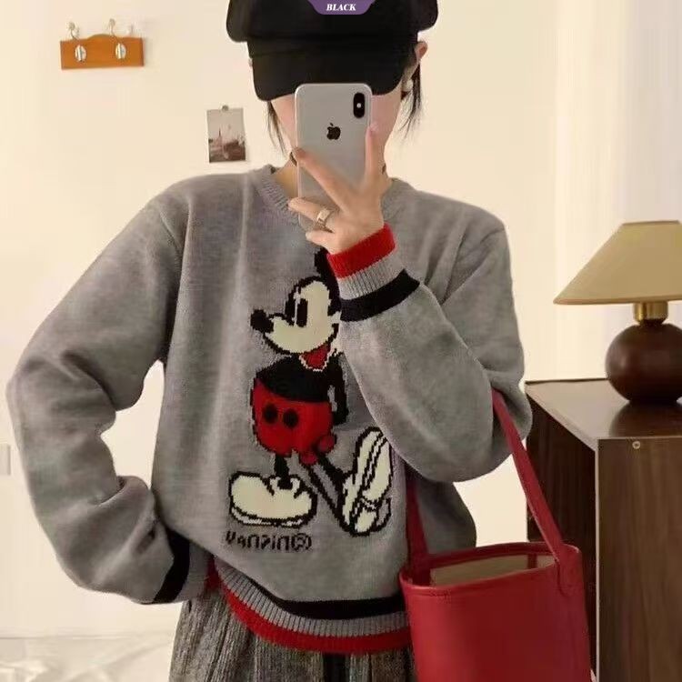 Họa Tiết Mickey Jumper Đan Áo Len Nữ Thu Đông 2025 Phù Hợp Chống Lạnh
