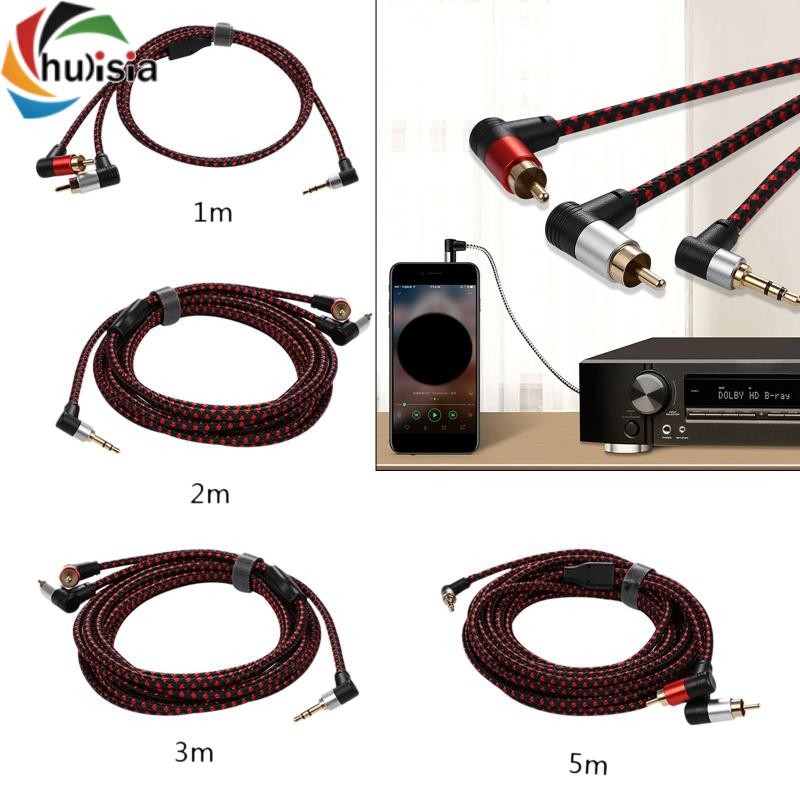 chulisia Cáp âm thanh nam 90 độ 3,5 mm đến 2 RCA Y Splitter Dây cáp chuyển đổi