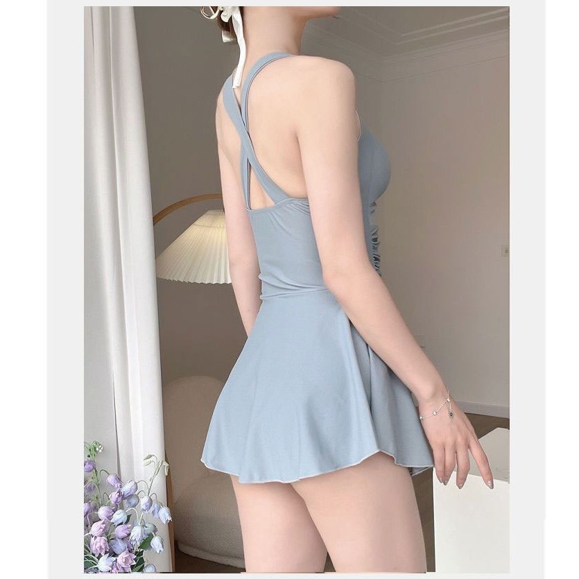 Set bộ đồ bơi bikini 1 mảnh liền thân cổ yếm thiết kế nhún eo gợi cảm XIMIMI BKN30