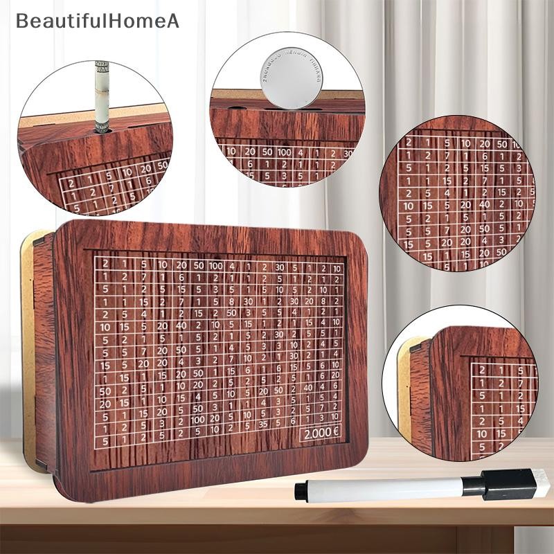 BeautifulHomeA Hộp tiết kiệm tiền bằng gỗ Ngân hàng lưu trữ tiền tiết kiệm mục tiêu Bộ đếm có thể tái sử dụng Handmade Piggy Bank Khay đựng tiền xu VN