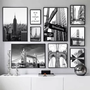 Hiện Đại New York London Paris Sydney Thành Phố Cột Mốc Phong Cảnh poster canvas Tranh Treo Tường Nghệ Thuật Hình Đen Trắng Trang Trí Phòng Nhà
