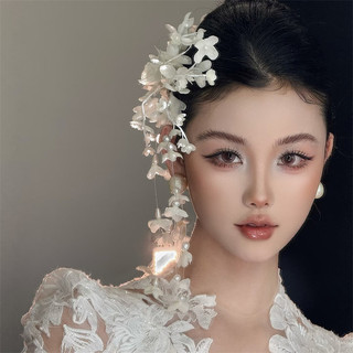 Mũ đội đầu cô dâu phong cách Trung Quốc, vẻ đẹp cổ điển với kẹp tóc phong lan chuông trắng