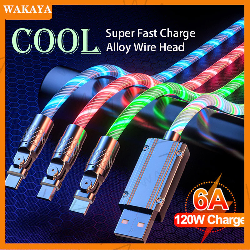 Dây sạc nhanh USB phát trực tuyến hộp đêm 120W 180°Xoay Khuỷu Tay Phát Sáng Cáp Sạc Nhanh Dây Sạc Truyền Dữ Liệu 6A
