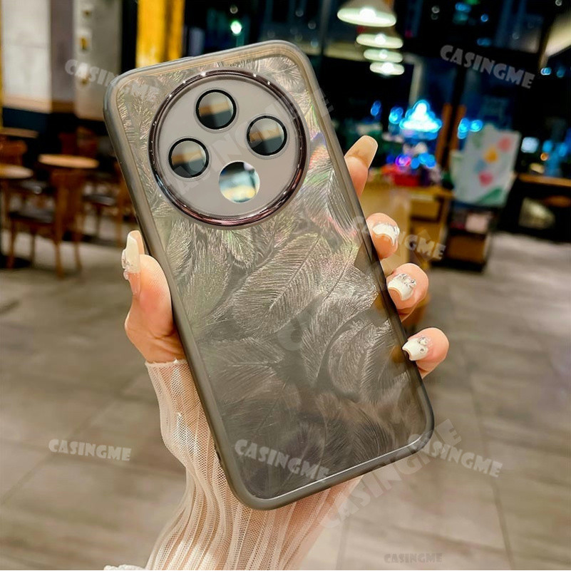 Oppo Reno12 F 5G 2024 Vỏ mềm silicon họa tiết lông vũ lấp lánh cho Oppo Reno 12F 5G 12 F Reno12F Reno12 12 F 4G 5G Vỏ điện thoại chống sốc Vỏ bảo vệ ống kính máy ảnh