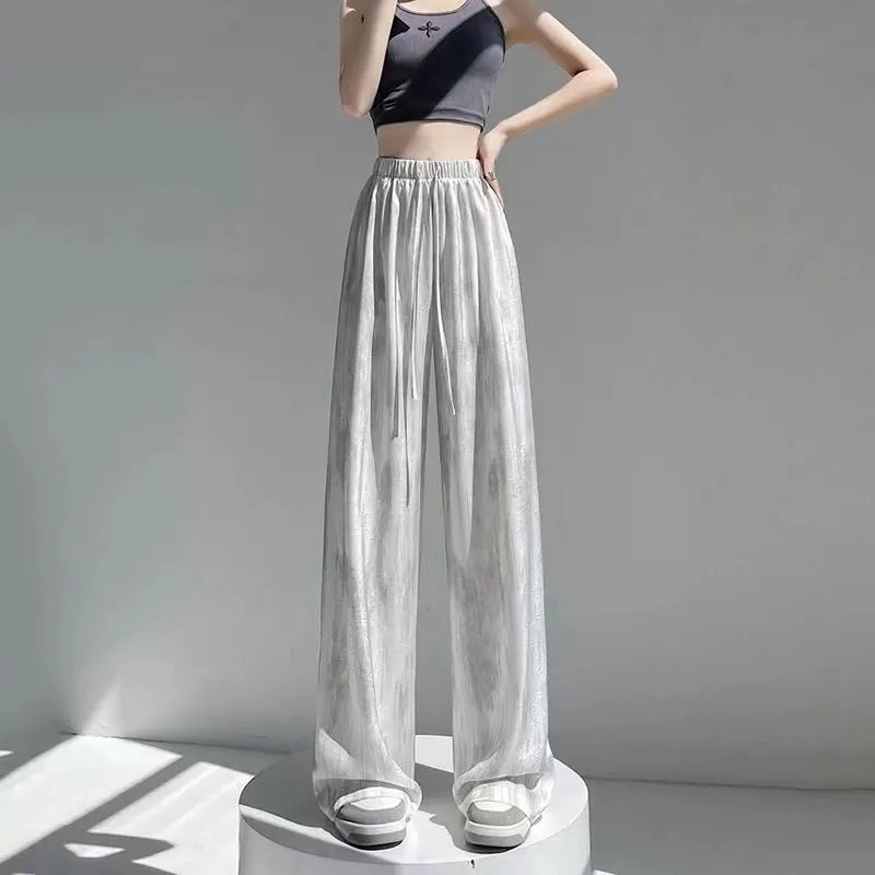 Quần ỐNg RộNg nhuộm Cà Vạt sơn mực Satin Lụa băng giá quần tôn dáng cạp cao thoải mái rộng rãi cho nữ Instagram