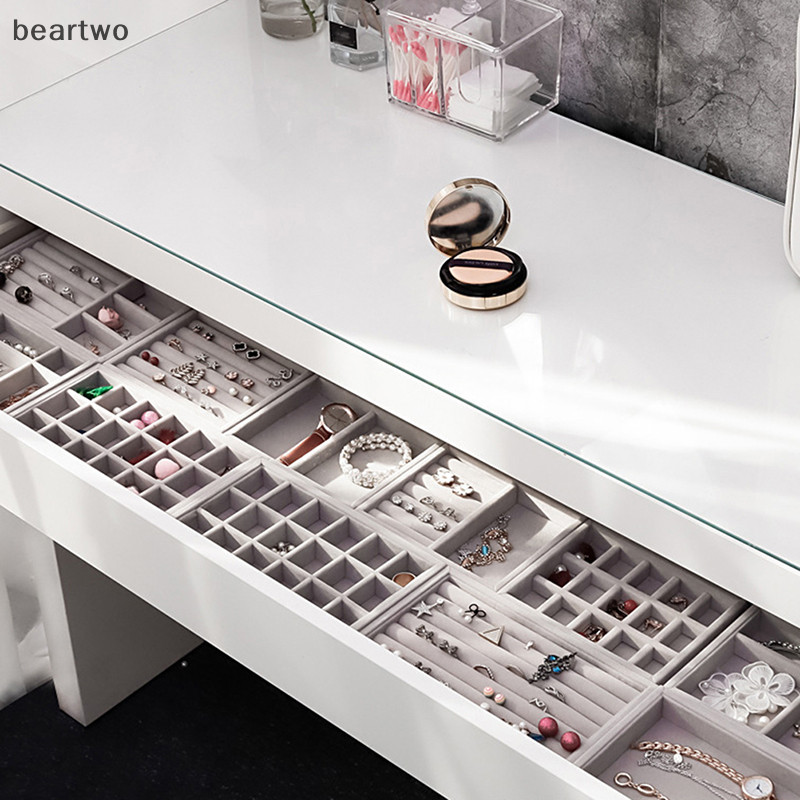 < Beartwo > Hộp đựng khay trưng bày trang sức nhung Bán hàng hấp dẫn Giá đỡ trang sức tinh tế có thể xếp chồng lên nhau Đẹp