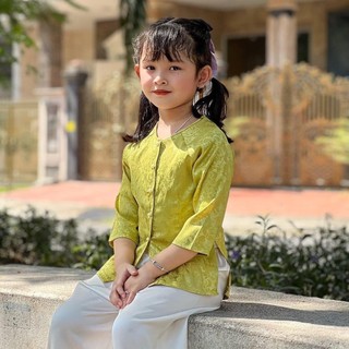 Áo bà ba gấm kèm quần trắng bé gái, bà ba bé gái Cho Bé