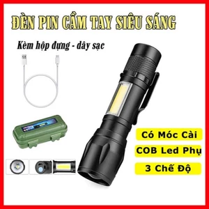 Đèn pin siêu sáng mini có Zoom xa gần, 3 chế độ sáng có móc treo tiện dụng tặng kèm hộp đựng, đèn pin mini cầm tay FE123