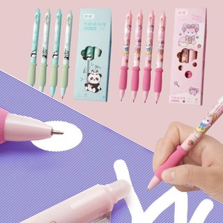HIGHVIEWLS 4 Cái / lốc Bút Gel Panda, Viết nhanh khô Văn phòng phẩm Bút xóa được, Phim hoạt hình Soft Touch Grip 0.5mm Thi Bút chuyên nghiệp Văn phòng