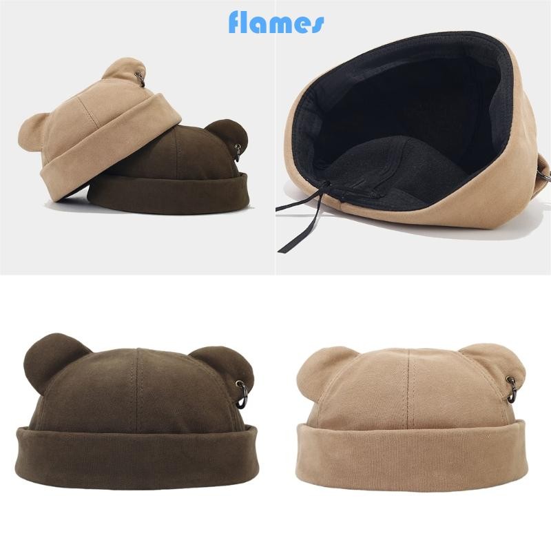Fl Mềm Mũ Mùa Đông Có Tai Gấu Unisex Thời Trang Beanies Mũ Đầu Lâu Bắt Mắt