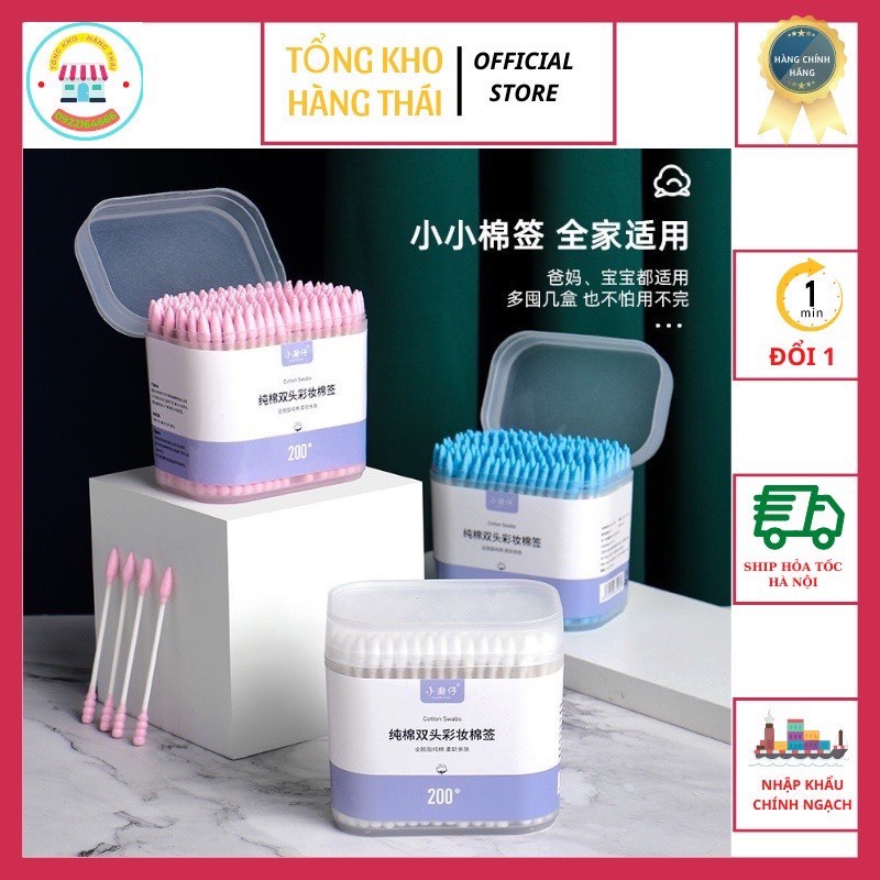 Hộp Tăm Bông 2 Đầu - Mỗi hộp 200 Cái Siêuu To Dùng Cả Năm Không Hết ạ Cotton Tiệt Trùng Chất
