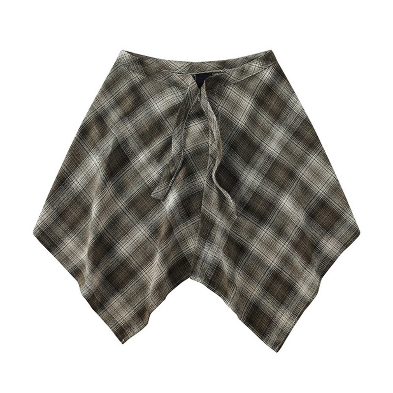 Dasbsug Unisex Punk hông Khăn quàng cổ ca rô bọc váy xếp lớp không đều che đậy