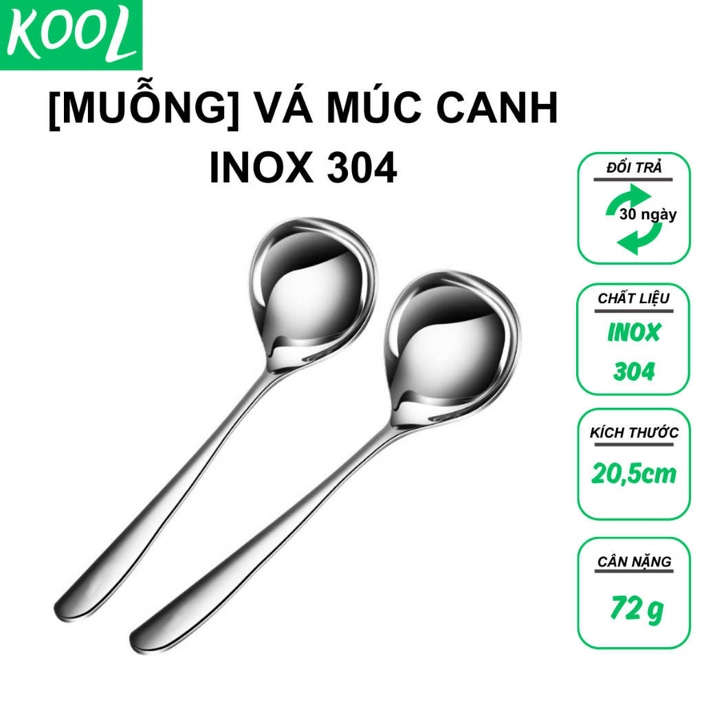 Muỗng canh Mely inox 304 siêu dày số 5 Vá canh, Thìa canh, Muôi canh ...
