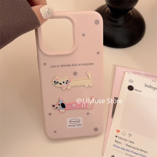 Ốp Điện Thoại Silicon Mềm Lỏng Cho iPhone 16 15 14 13 12 Pro Max Vỏ iPhone 16Plus Thêu Hàn Quốc Mèo Con Đơn Giản