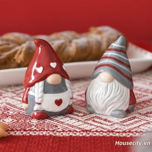 Gốm Muối & Tiêu Bình Lắc Giáng Sinh Gnome Đựng Gia Vị Mùa Đông Ngày Lễ Tiện Ích Nhà Bếp
