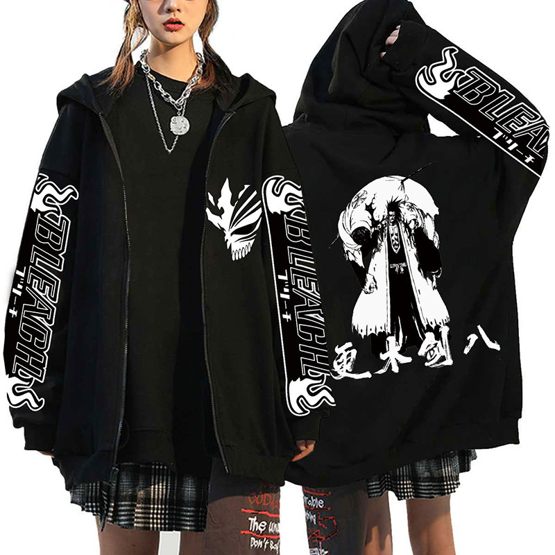 Bleach Anime Dây Kéo Áo Khoác Zip Up Áo Đồ Họa Thời Trang Y2K Dạo Phố Dây Kéo Áo Khoác Nữ