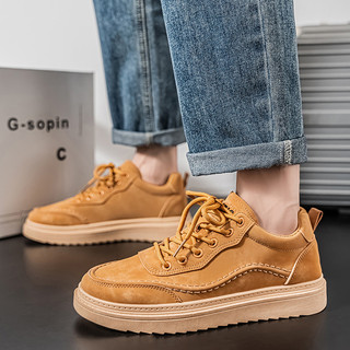 Hàng sẵn có Giày thể thao thông thường Kaki Size lớn Giày nam thời trang bốn mùa Giày thông thường hợp thời trang cao cấp Giày đế bằng cỡ lớn Da Giày đôi phong cách mới Giày thể thao