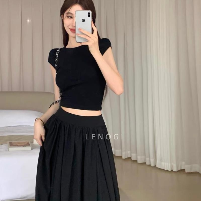 Chân váy maxi thiết kế,chữ A 2 lớp dáng xòe xếp ly có chun sau thanh lịch LENOGI V01