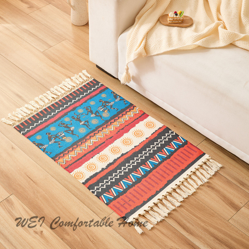 Thảm trải sàn nhỏ tươi mới Bông lanh tua rua đơn giản phong cách bohemian Thảm trải sàn phòng khách phòng ngủ bên giường thảm phong cách nổi tiếng cổ điển
