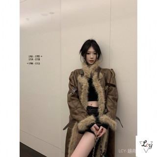 Kích thước lớn Áo khoác chống lạnh và giữ ấm cho phụ nữ quần áo giữ ấm mùa đông Áo khoác lông cừu kết hợp lông Merad của phụ nữ mùa đông mẫu mới dày vừa dài giả lông thú Áo khoác mùa đông