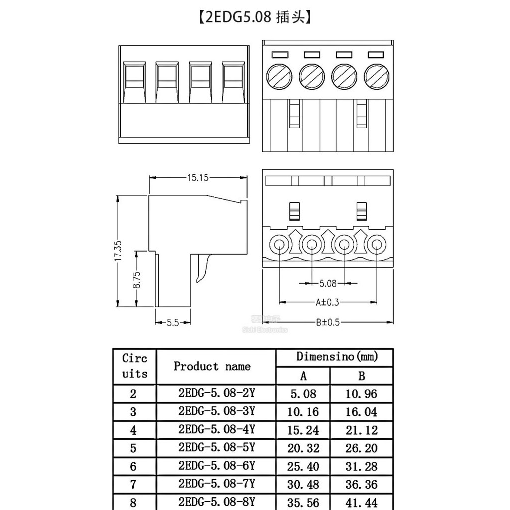 2EDG5.08MM Phích Cắm / Vỏ Nhựa Loại Cắm PCB Thiết Bị Đầu Cuối Thân Thiện Với Môi Trường Không Hàn Mông 2-12P Nhiều Thông Số Kỹ Thuật