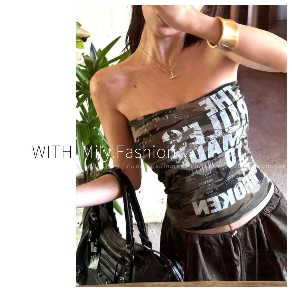Milyfashion Áo Top Mỏng In Chữ, Thiết Kế Slim-Fit, Phù Hợp Mùa Hè
