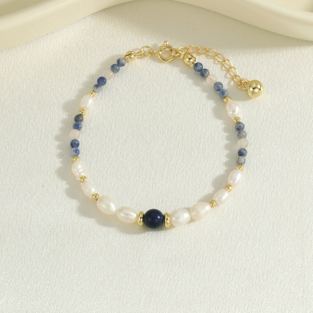 Vòng tay đính cườm tay | Kết hợp ngọc trai Baroque và Lapis Lazuli | Trang sức xếp chồng Niche sang trọng nhẹ
