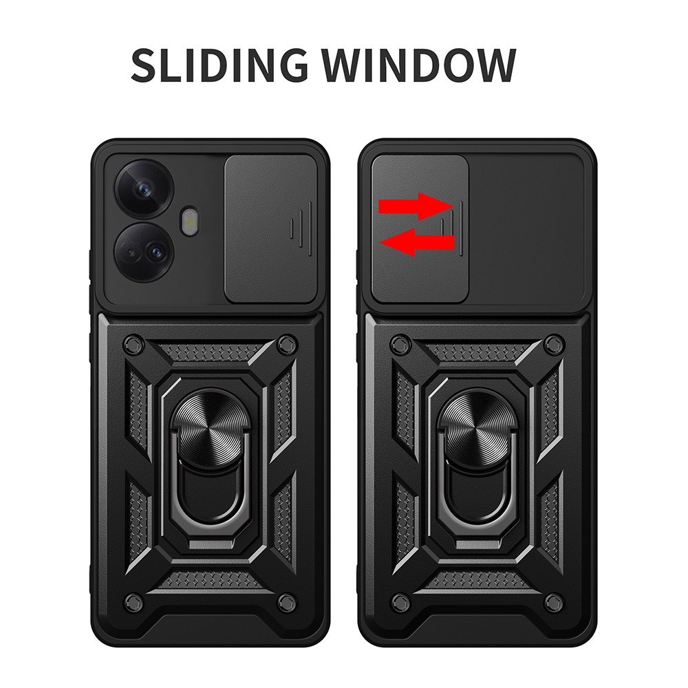 Ốp lưng bảo vệ Camera Armor chống sốc Realme 10 Pro Plus 5G 9 9i C55 C53 C51 C67 C65 4G Narzo N55 Note 50 Vỏ xe từ tính Nhẫn đứng đẩy kéo bảo vệ