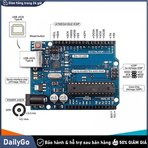 KIT Arduino Uno R3 Atmega328P Chíp Cắm Có Kèm Dây Cáp, R3 Chíp Dán, Nano, Pro Mini -Cáp Nạp Dữ Liệu
