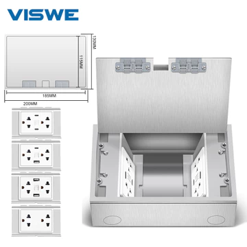 VISWE Ổ cắm sàn lật Bộ 2 hàng 6 chân Ổ cắm USB chống gỉ sét Dòng K11C