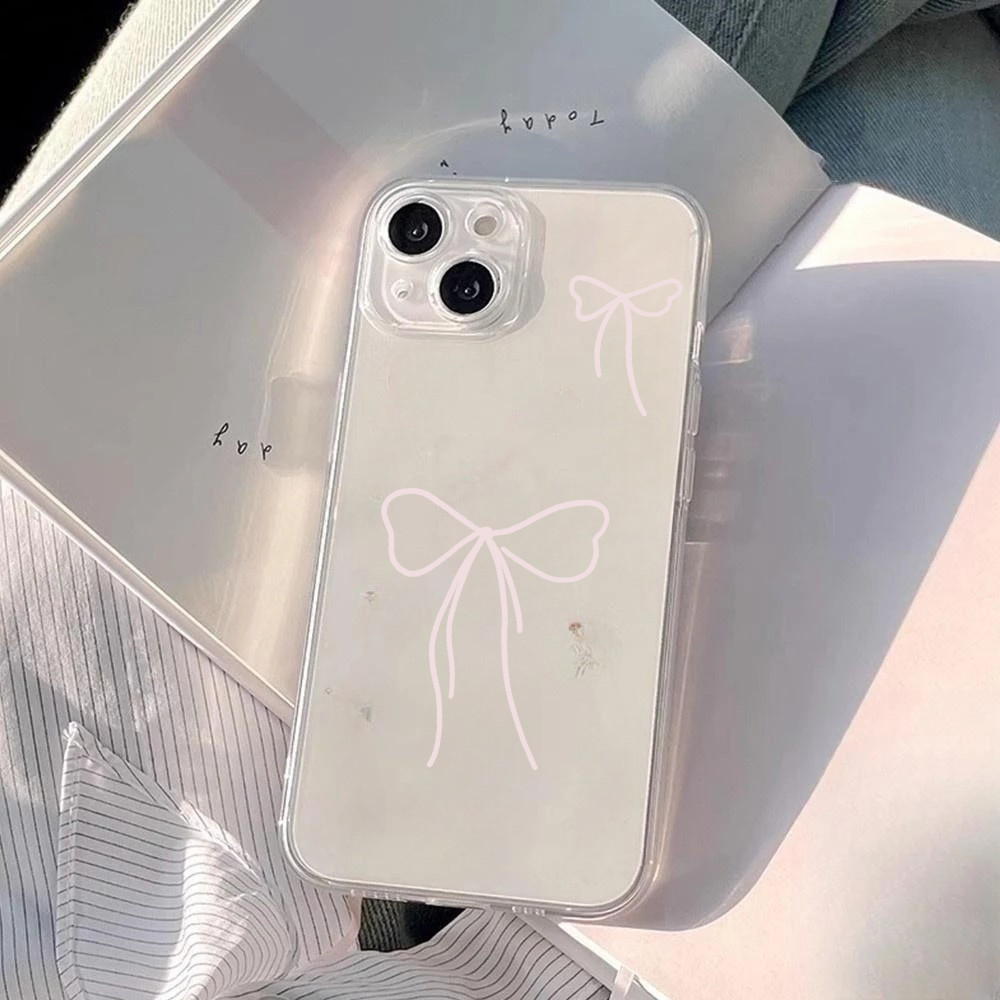 Ốp Lưng Cho Realme Note 50 C53 C51 C63 C61 C55 C21Y C25Y C35 C67 C71 C20 8 9 12 Pro Plus 5G Ốp Lưng Điện Thoại Nơ Màu Hồng Dễ Thương Nơ Trắng Trong Suốt Silicon Mềm