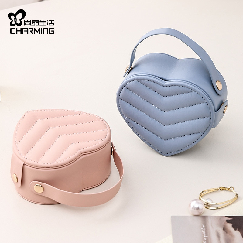 CASEGRACE Hình Trái Tim Nhỏ Hộp Trang Sức Du Lịch Hộp Đựng Trang Sức Bé Gái Hộp Mini Cho Nhẫn Bông Tai Dây Chuyền Tổ Chức Di Động Da PU Jewerly Người Tổ Chức
