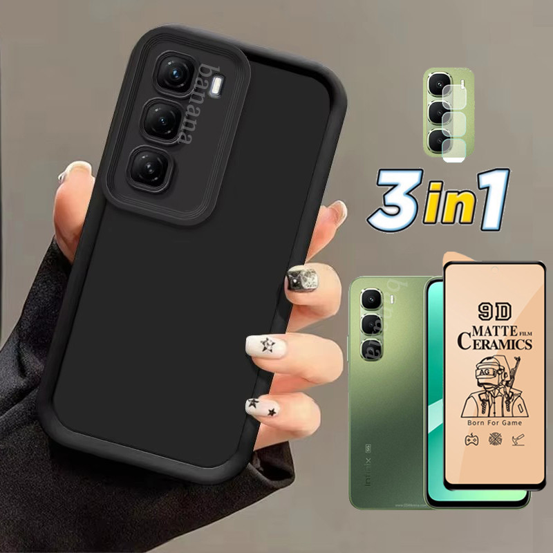 3in1 Infinix Hot 60 Trọn Gói Vỏ Điện Thoại Chống Sốc Cho Infinix Hot 60i 50i Smart 10 Smart 9 X6725 POP 10 Kính Cường Lực Gốm + Phim Ống Kính