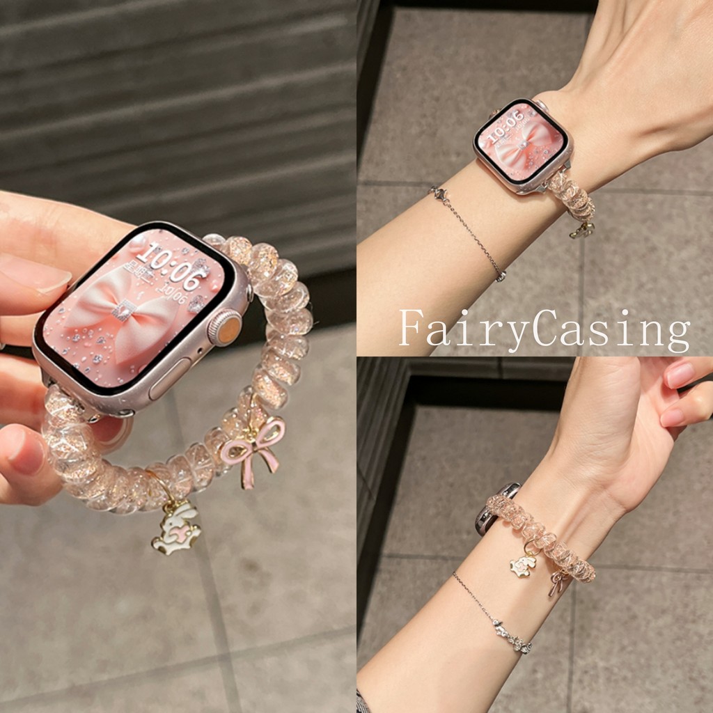 Dây đeo co giãn sáng bóng cho Apple Watch Series 10 46mm 42mm 40 44mm 45 38mm 9 8 7 6 5 cho vòng tay Iwatch Ultra2 49mm