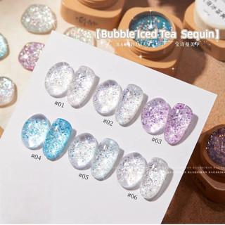 Baoshiman Bong Bóng Trà Đá Kim Sa Lấp Lánh Series Gel Móng Tay Siêu Flash Nhiều Màu Sắc Sequin Đóng Hộp Quang Trị Liệu Keo Móng Tay Nghệ Thuật Làm Móng Tay Cho Tiệm Móng Tay