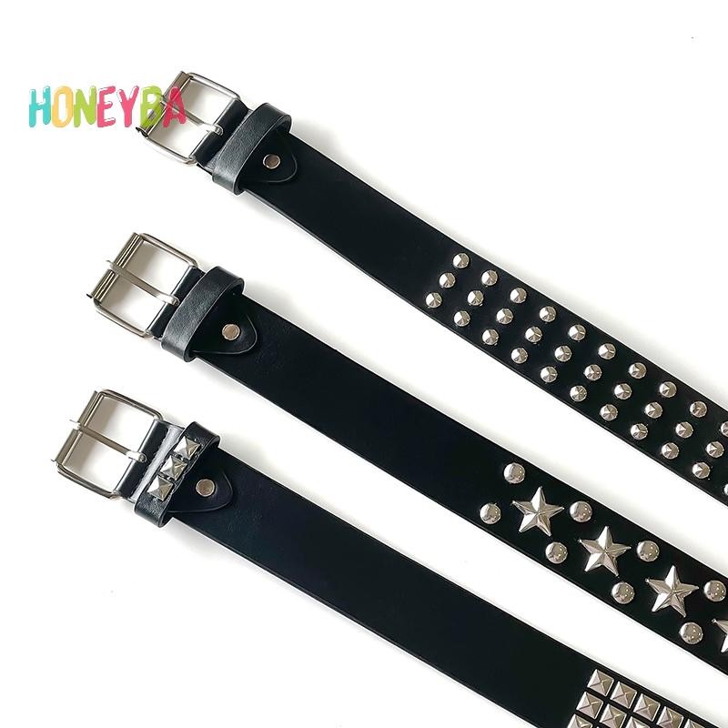 < Honeyba > Đinh Tán Rỗng Viên Đạn Trang Trí Dây Da Thời Trang Đính Đá Goth Có Thể Điều Chỉnh Nữ Punk Đai Đen