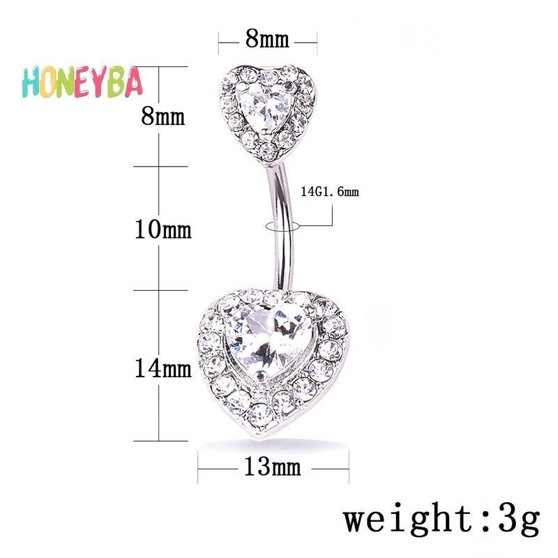 < Honeyba > Trái Tim Pha Lê Rốn Bụng Nút Nhẫn Barbell Rốn Nhẫn Xuyên Trang Sức Cơ Thể