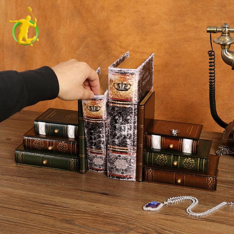 2x Đồ trang trí sách giả Bookends Giá đỡ sách có ngăn kéo lưu trữ Châu Âu