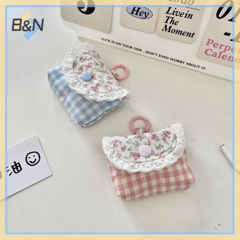 B & N Dễ Thương Ngọt Ngào Ren Hoa Ví Đựng Tiền Xu Thời Trang Màu Hồng Xanh Kẻ Sọc Tai Nghe Bảo Vệ Bé Gái Túi Bảo Quản Nhỏ Di Động.