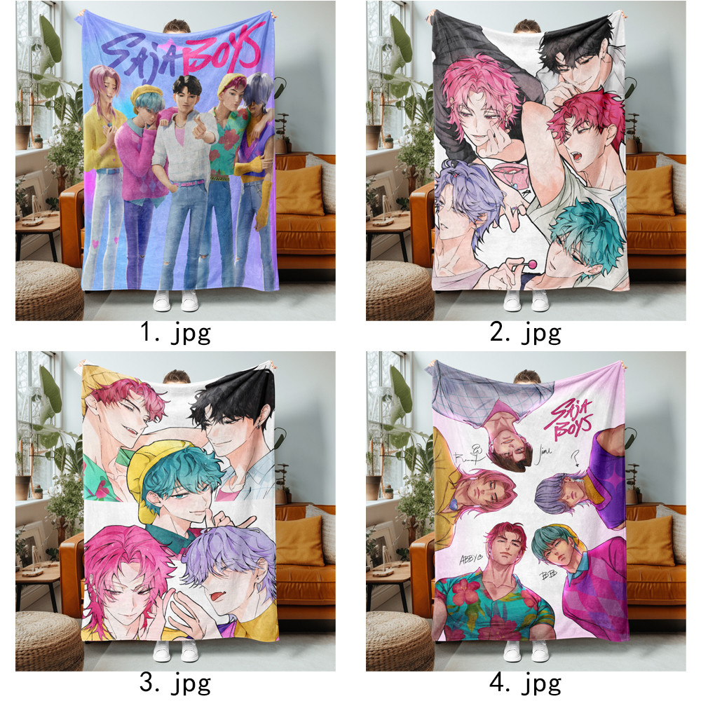KPop Saja Boys Chăn Flannel in hình một mặt cá tính cho ghế Sofa, giường ngủ, văn phòng hoặc du lịch