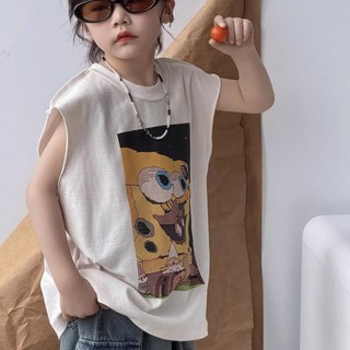 Mùa Hè Phong Cách Mới Bé Trai Đẹp Trai Hoạt Hình Không Tay Áo Thun Trẻ Em Thời Trang In Chữ Áo Vest Bé Top