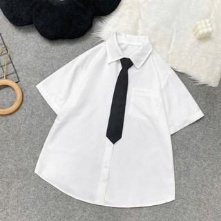 Áo Sơ Bigsize Nữ Tay Ngắn  Kèm Cà Vạt đi học, đi làm  văn phòng, lịch sự, vải mềm mát, ít nhăn- SM1T + Cà Vạt