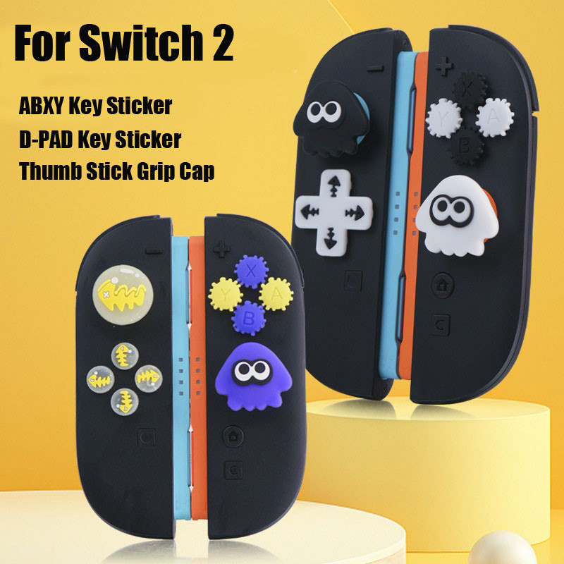 Splatoon 3 D-pad Hướng Nút ABXY Chìa Khóa Miếng Dán Cho Nintendo Switch 2 Joycon Bộ Điều Khiển Ngón Tay Cái Dính Cầm Nắp Dành Cho NS2 Cần Điều Khiển Da