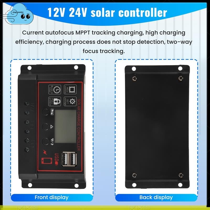 Bộ điều khiển sạc 100A cho pin mặt trời, màn hình LCD, 12V 24V, kèm cổng USB