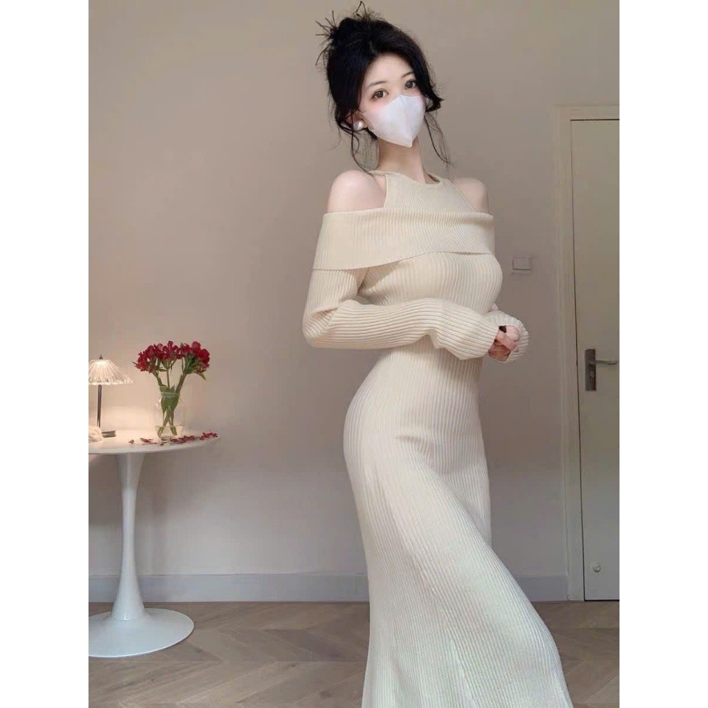 Đầm váy nữ thu đông dáng dài thiết kế trễ vai ôm body phong cách quyến rũ sang chảnh MT33 SP236