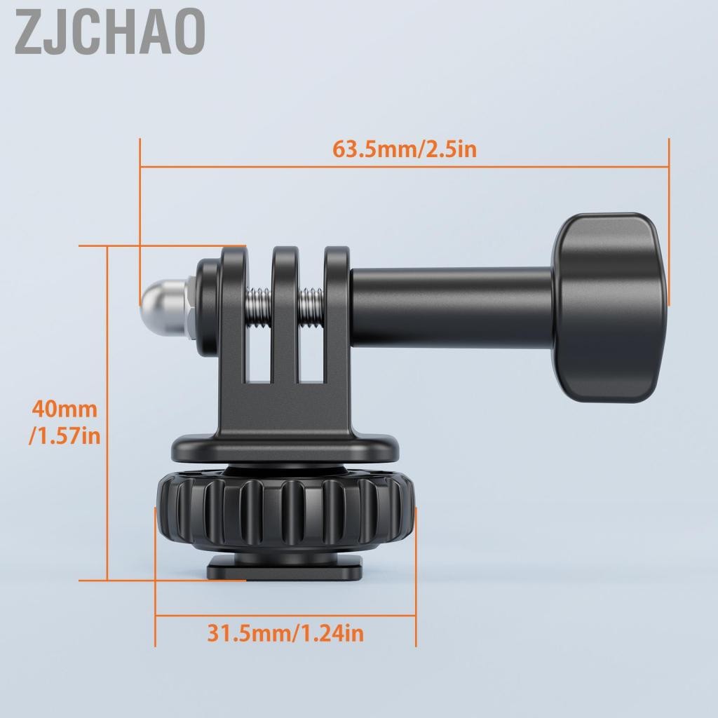 Zjchao AMIREUX-VN VRIG AC24 CAMERA THỂ THAO ĐỘNG VẬT ĐIỀU KHIỂN THÁNG NĂNG ĐIỀU KIỆN 180 ° có thể điều chỉnh bằng chân ba chân vít 1/4 inch cho GoPro Hero 12/11/10/9/8