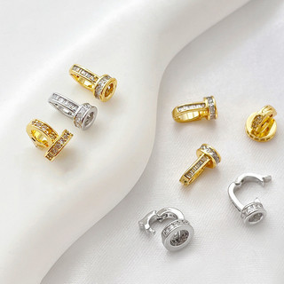 Khóa vòng cổ ngọc trai một lớp zircon, mạ vàng 14k handmade, đa năng