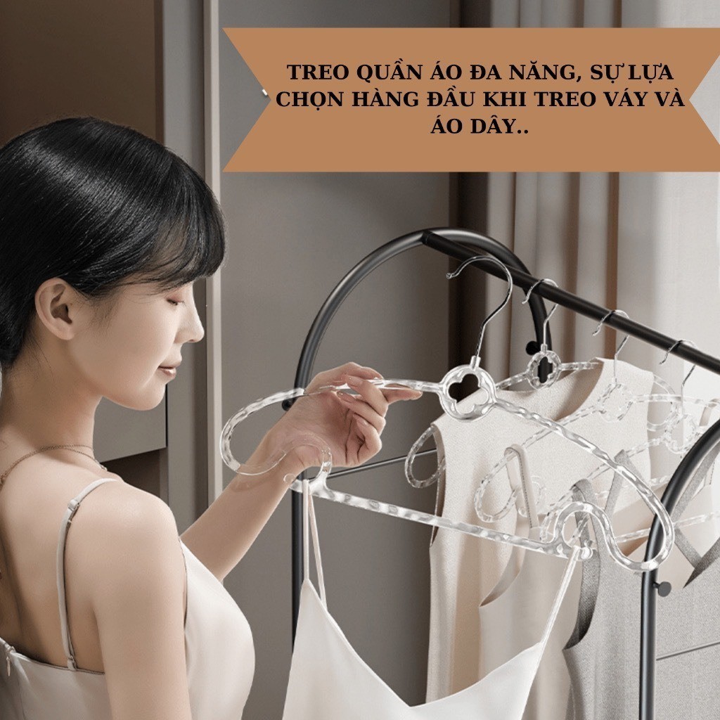 Móc Treo Quần Áo Combo 10 Chiếc Chống Trượt Vân Kim Cương Trong Suốt Sang Chảnh, Mắc Áo Xoay 360