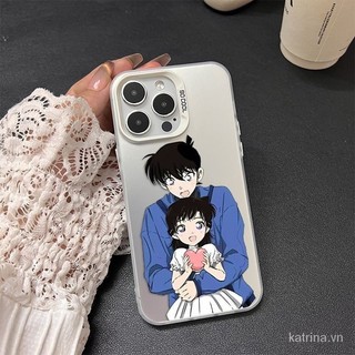 Ốp điện thoại di động màu bạc mẫu cặp đôi Thám tử Conan Shinichi Xiaolan dùng cho IPhone 11 13 14 15 ProMax 12 PRO 14 15 plus XR XSMAX 7 8PLUS SE QYJS Ốp Cứng chống rơi Vỏ bảo vệ điện thoại TPU W0EC