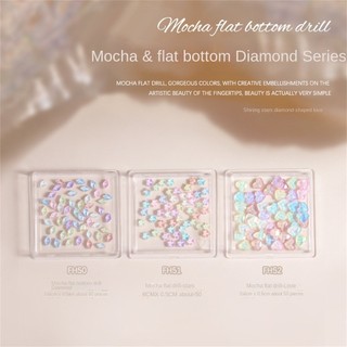 50pcs/1 hộp móng tay nghệ thuật hình thoi mocha, trang trí ngôi sao/trái tim, đá kính phẳng, hợp kim